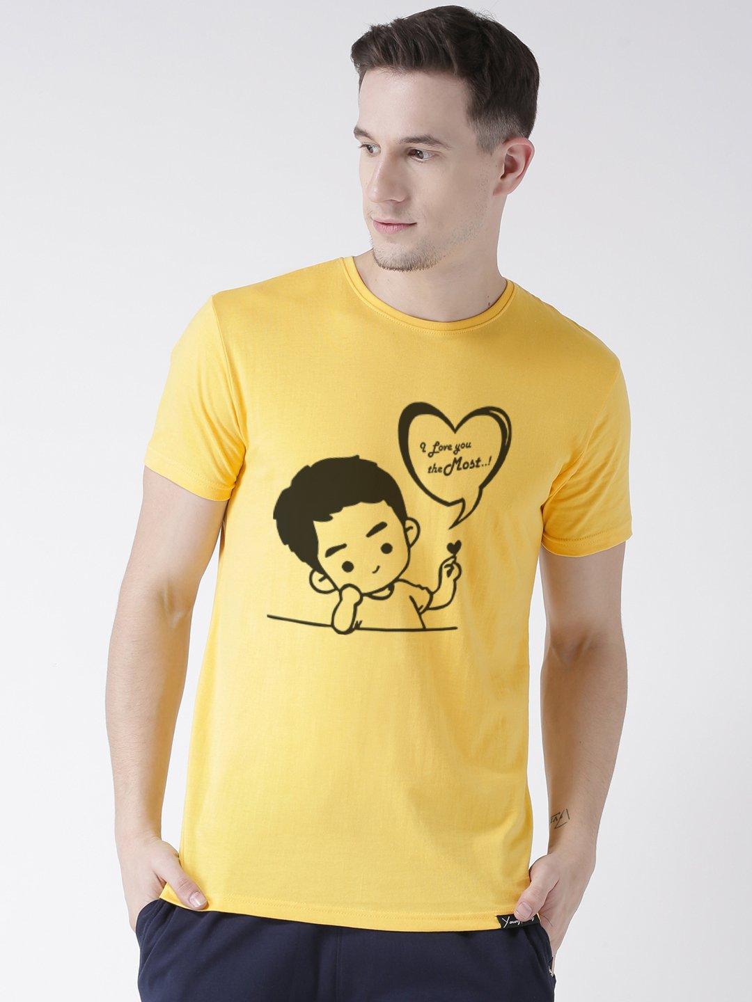 Love you Printed Yellow Color Couple Tshirts - Young Trendz