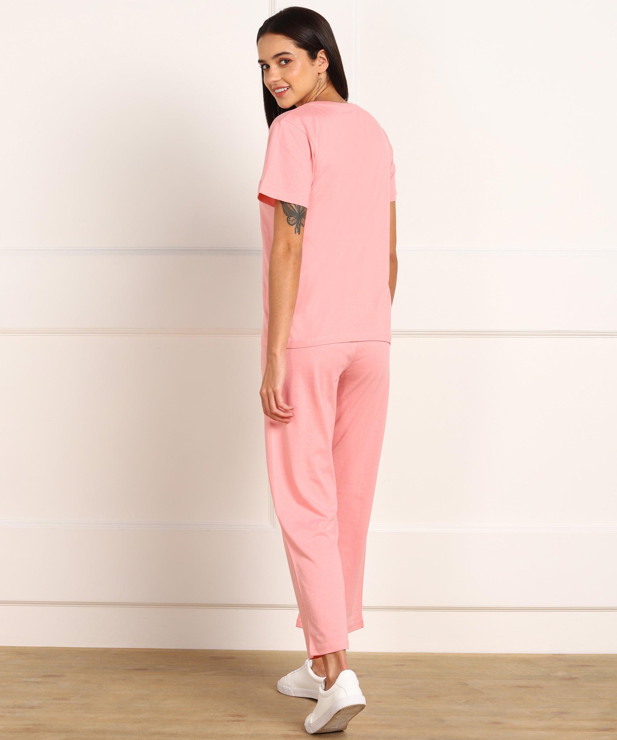 Women Printed T-shirt & Pyjama Set Pure Soft Cotton - Young Trendz