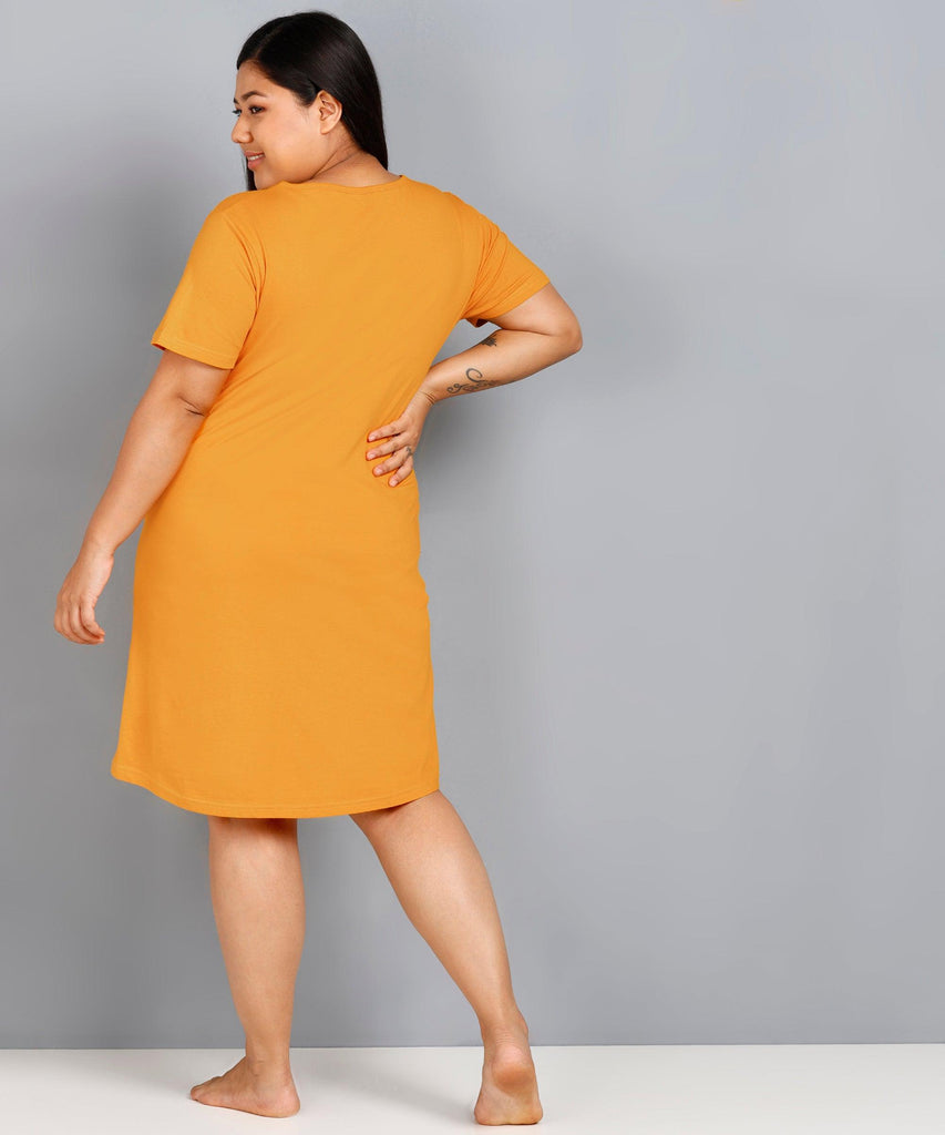 Womens Solid Plus Size Night Dress (Mustard) - Young Trendz