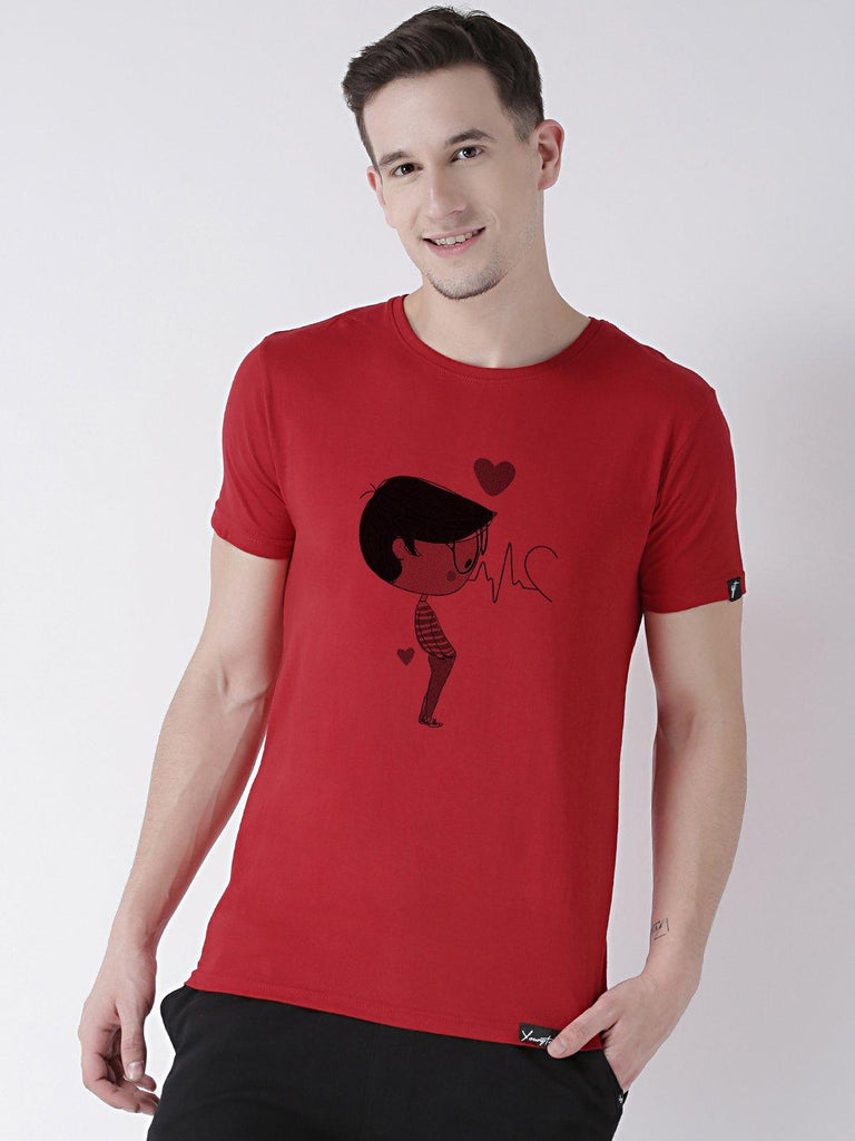 Pulse Printed Red(Men) Grey(Women) Color Printed Couple Tshirts - Young Trendz