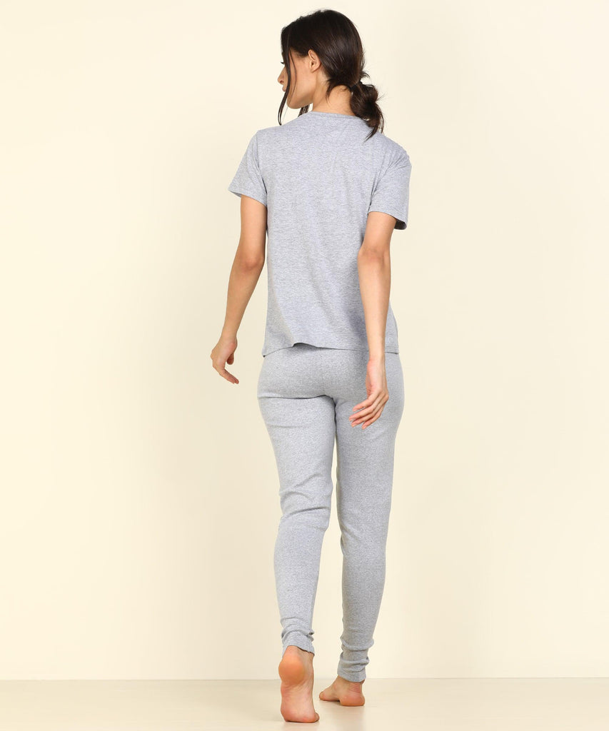 Womens Lounge Wear Regular Fit T-Shirt And Solid Tights Set - Young Trendz