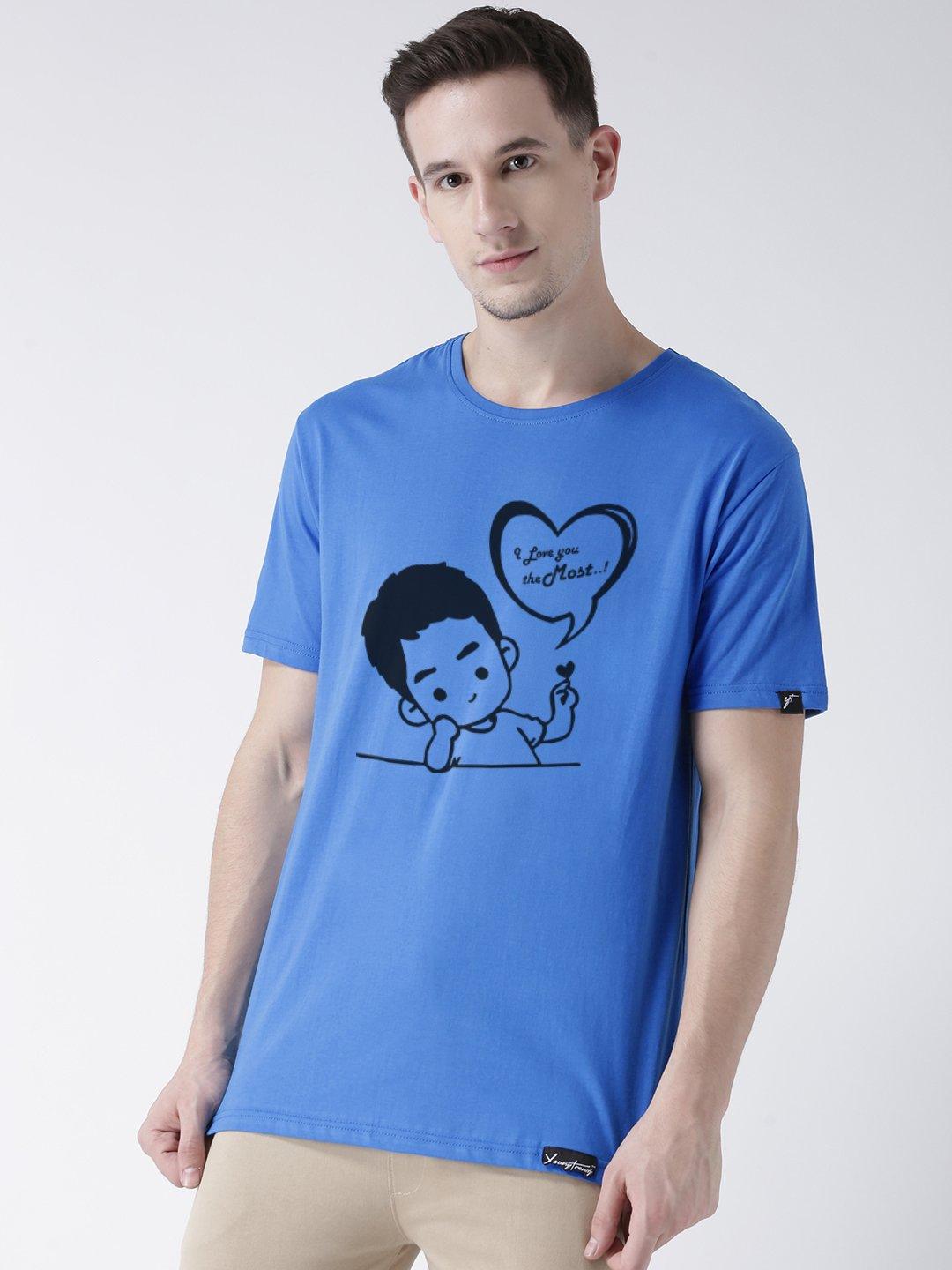 Love you Printed Skyblue Color Couple Tshirts - Young Trendz