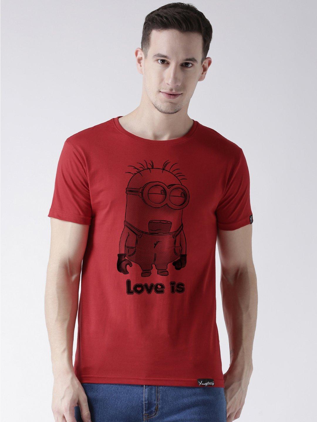 Minions Printed Red Color Couple Tshirts - Young Trendz