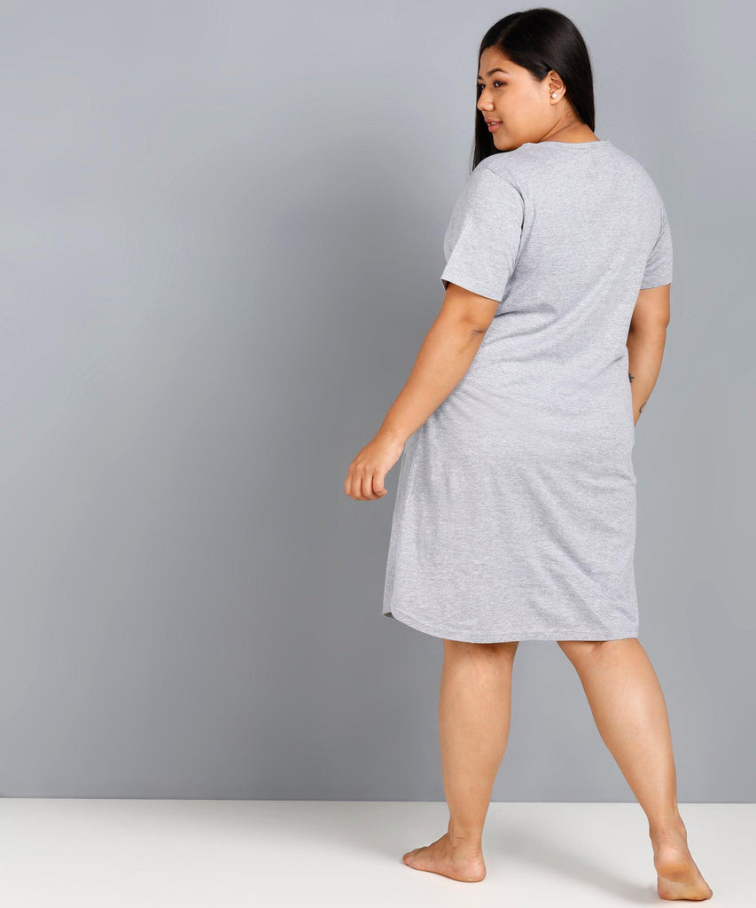 Womens Plus Size Printed Nighty (Grey) - Young Trendz