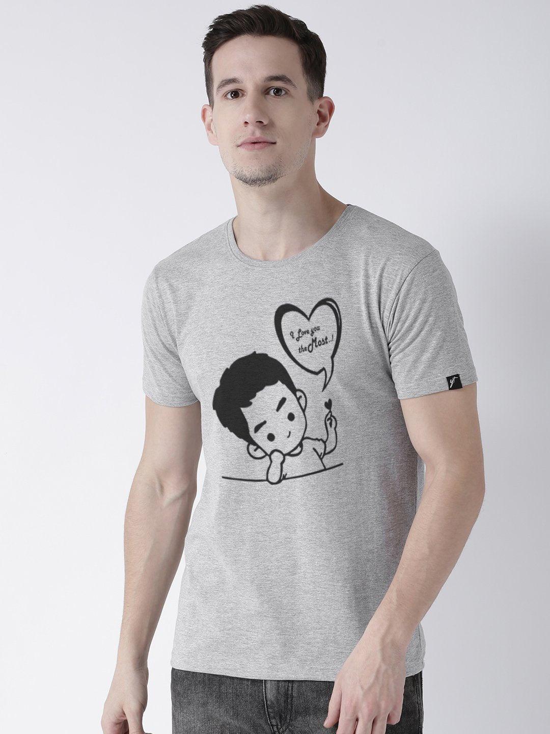 Love you Printed Grey Color Couple Tshirts - Young Trendz