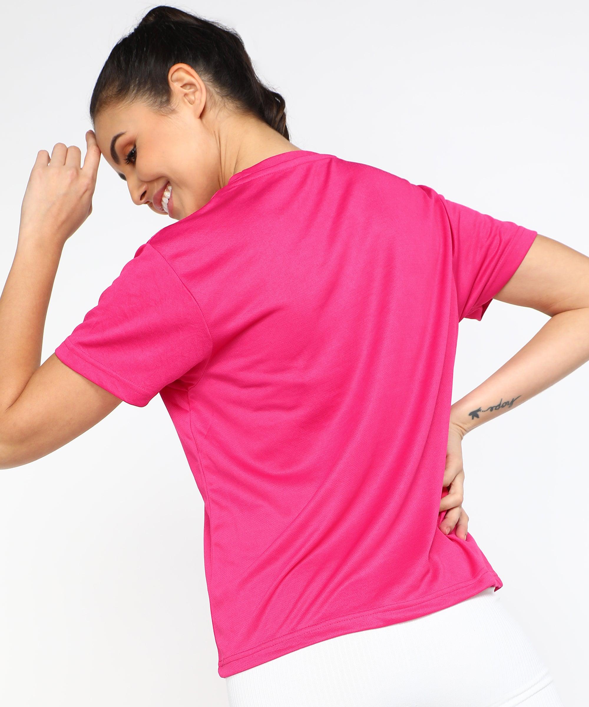 Young Trendz Womens Round Neck Half Sleeve Pocket Printed Sports Tshirt (Pink) - Young Trendz