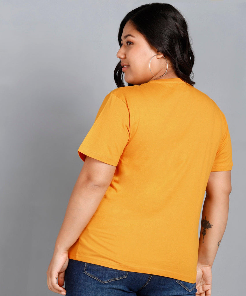 Womens Plus Size Solid Round Neck T.shirt (Mustard) - Young Trendz