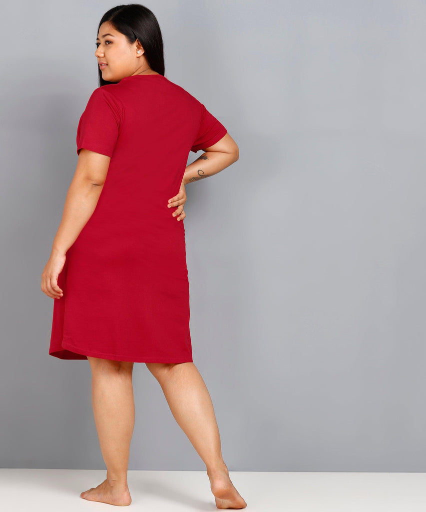 Womens Plus Size Printed Nighty (Maroon) - Young Trendz