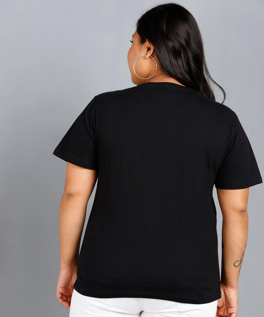 Womens Plus Size Solid Round Neck T.shirt (Black) - Young Trendz