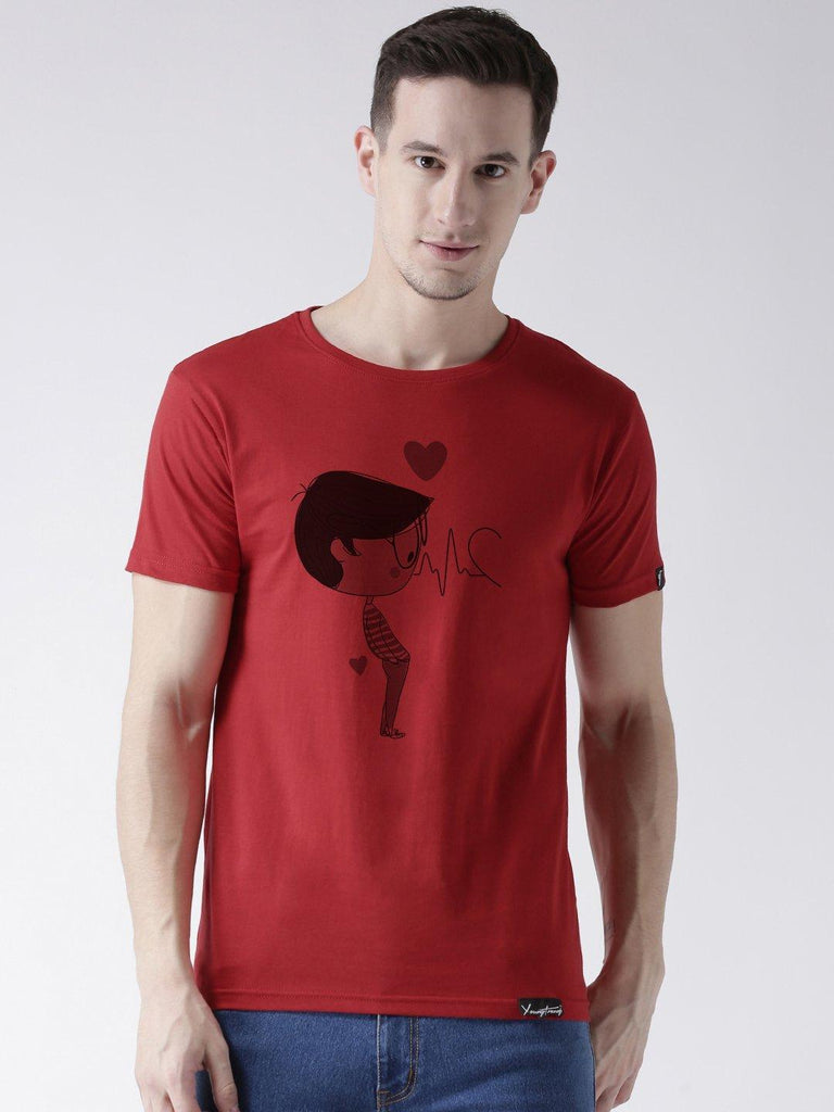 Pulse Printed Red Color Couple Tshirts - Young Trendz