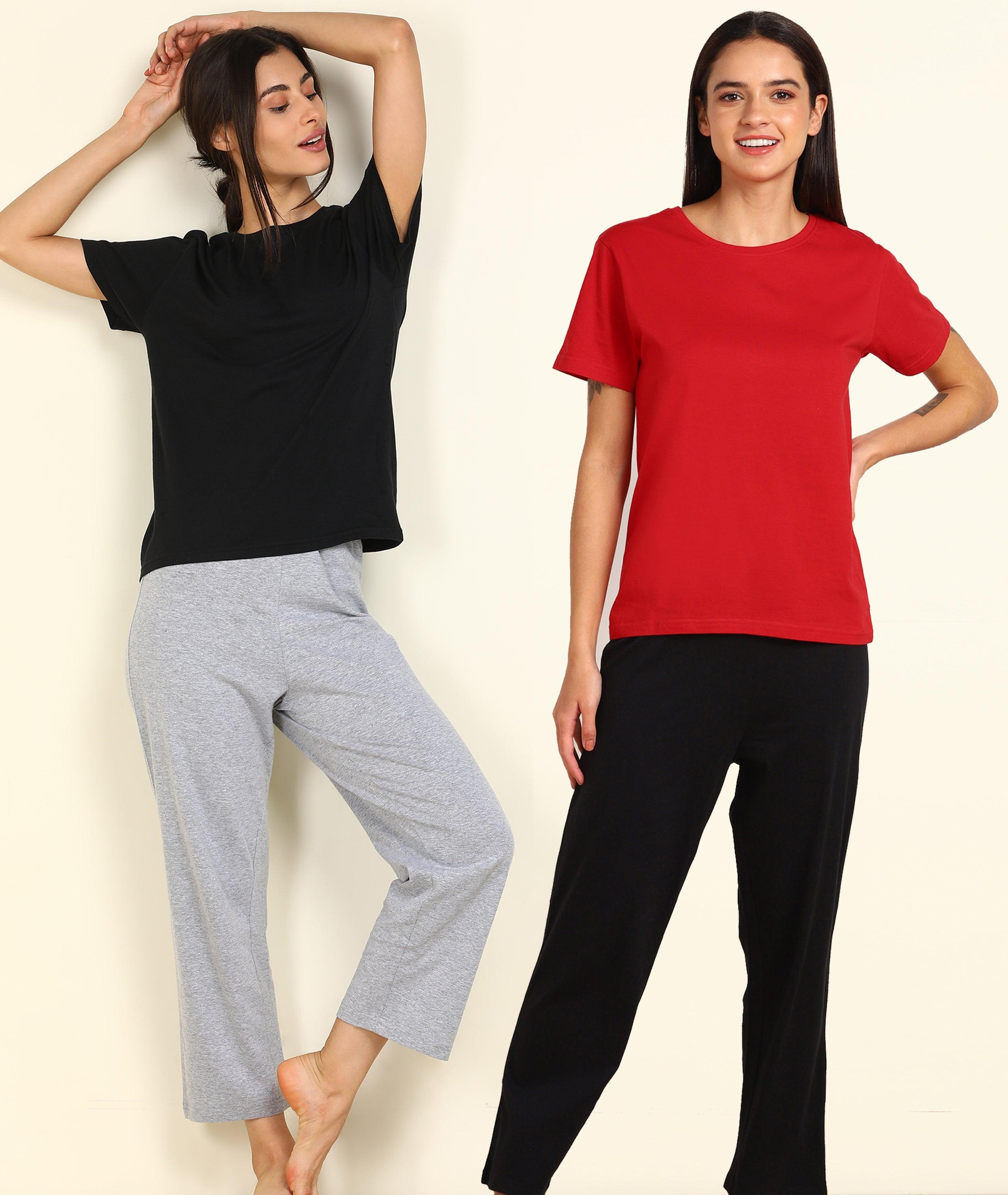 Women T-shirt & Pyjama Set Pure Soft Cotton - Combo Set - Young Trendz