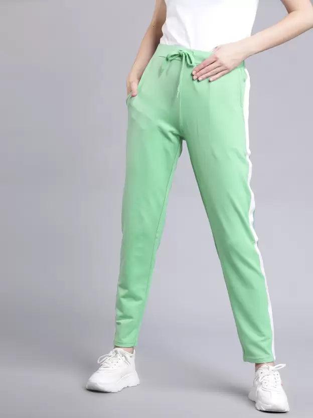 Women Striped Light Green Track Pants - Young Trendz