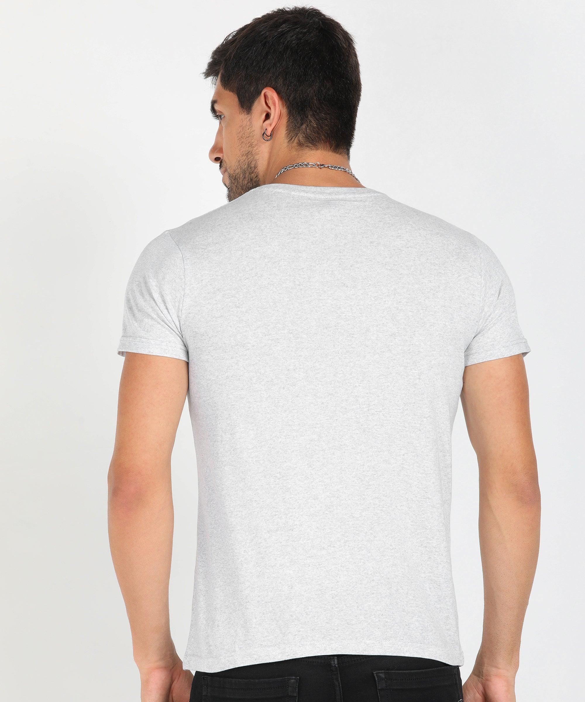 Young Trendz Men Halfsleeve Solid Tshirt (White Melange) - Young Trendz