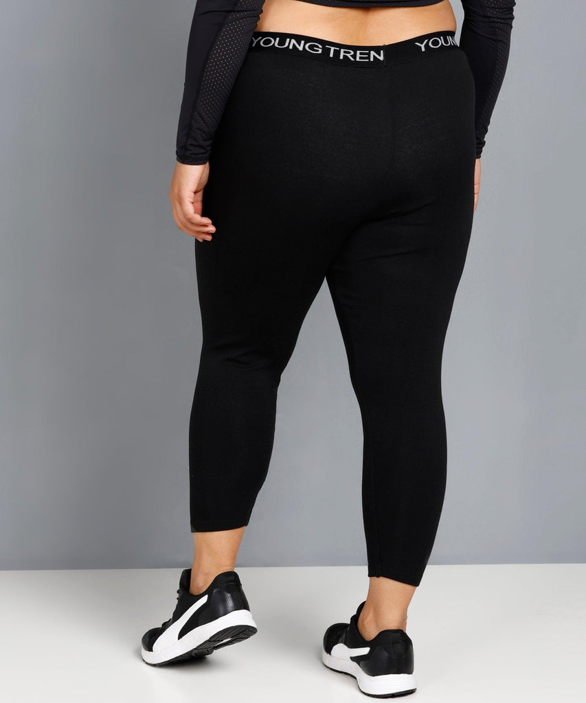 Women Solid Tights Plus Size (Black) - Young Trendz