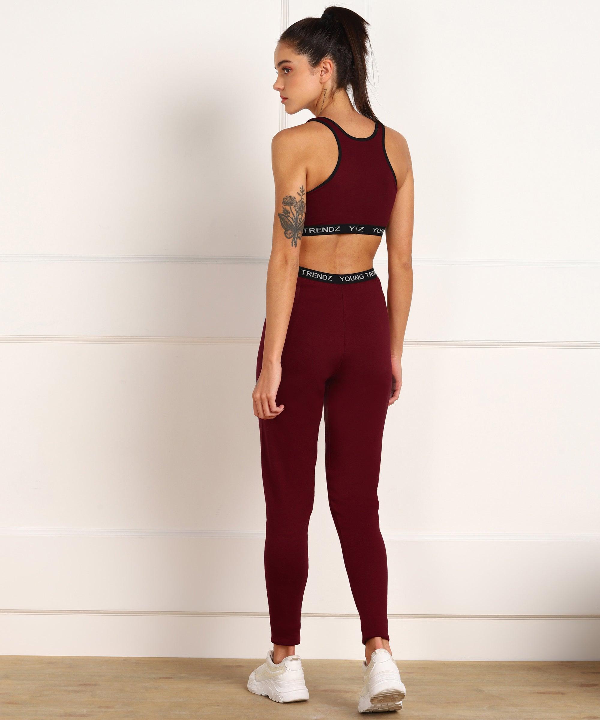 Young Trendz Womens Active Co-Ord Set (Maroon) - Young Trendz