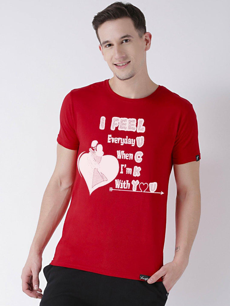 Lucky Printed Half Sleeve Red(Men) Grey(Women) Color Printed Couple Tshirts - Young Trendz
