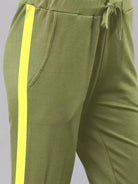 Women Striped Drak Green Track Pants - Young Trendz