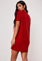 Women Sleeve striped Night Dress - Knee Length Combo (RED & GREY) - Young Trendz