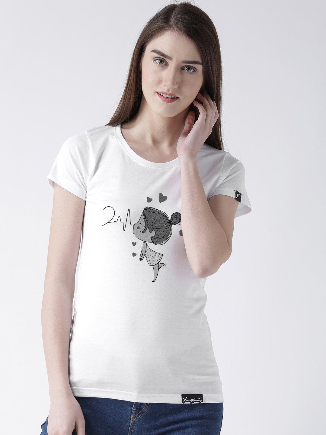 Pulse Printed Grey(Men) White(Women) Color Printed Couple Tshirts - Young Trendz