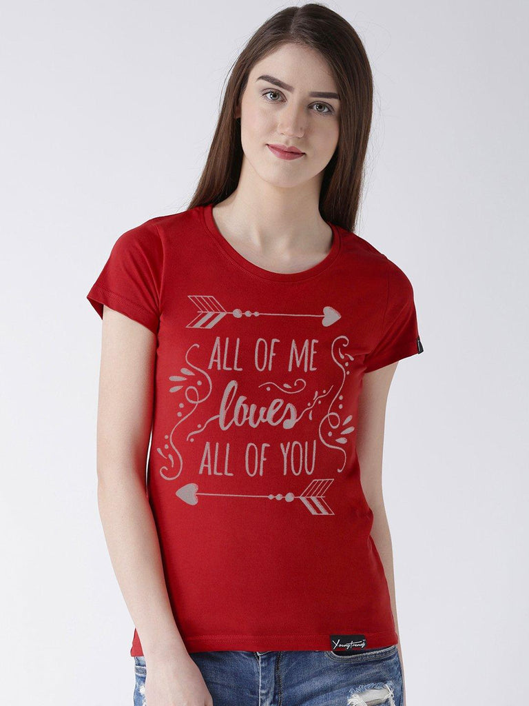 All of me Printed Red Color Couple Tshirts - Young Trendz