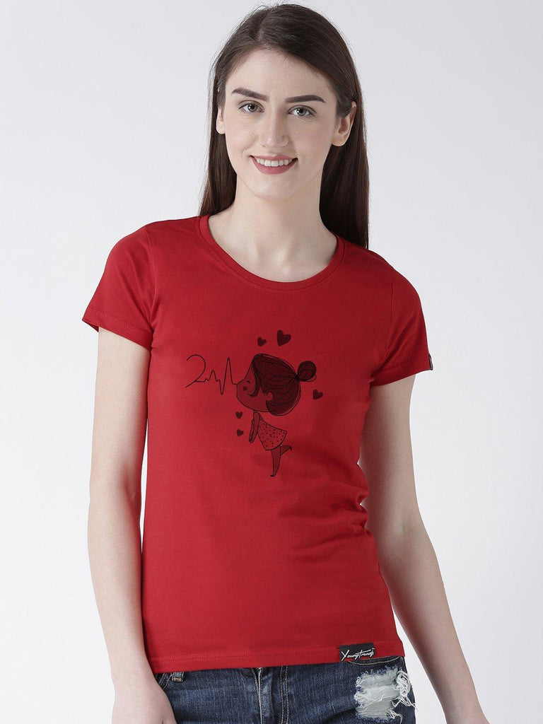 Pulse Printed White(Men) Red(Women) Color Printed Couple Tshirts - Young Trendz