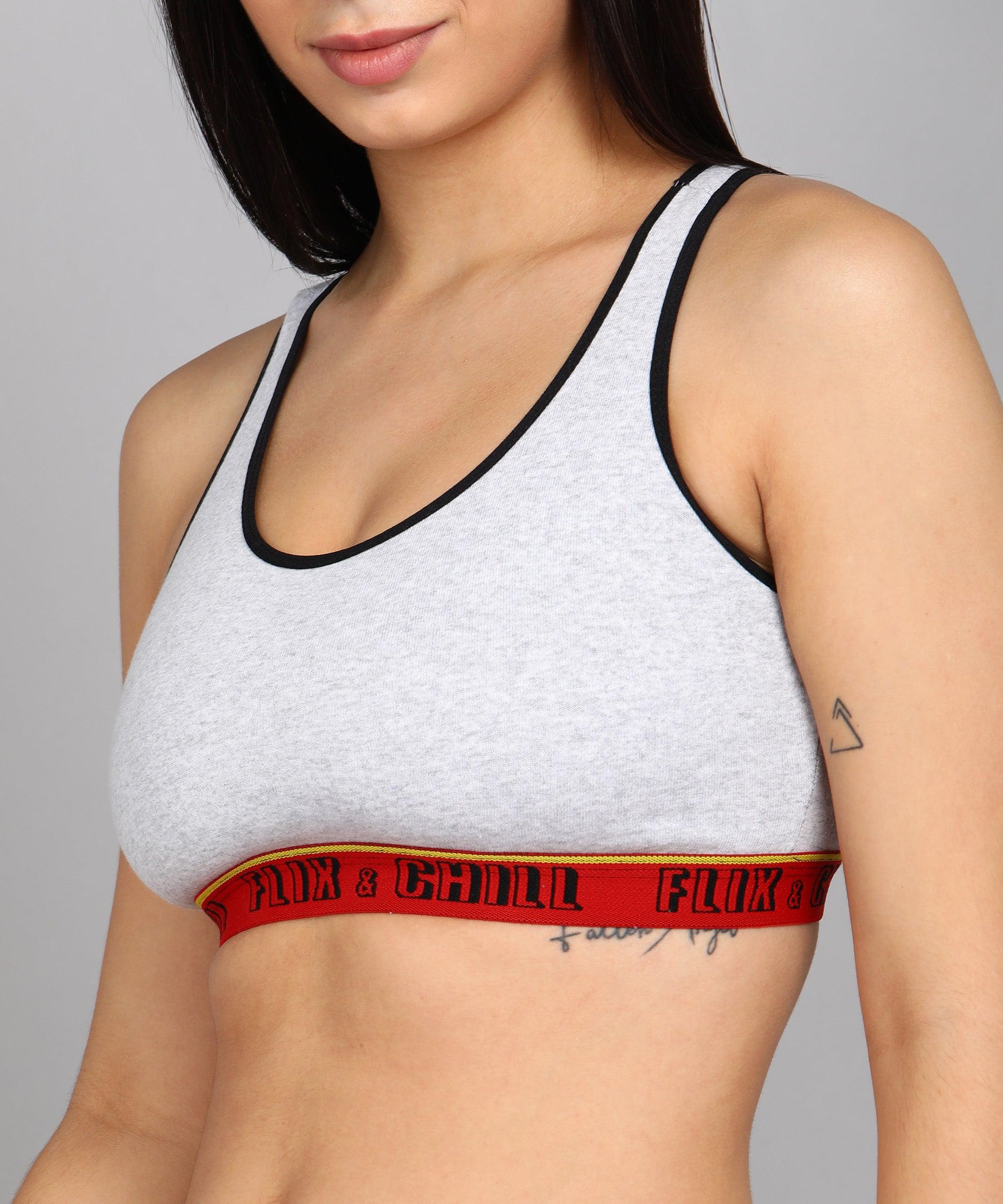 Women Flixchil Inner Sports Bra White Melange - Young Trendz