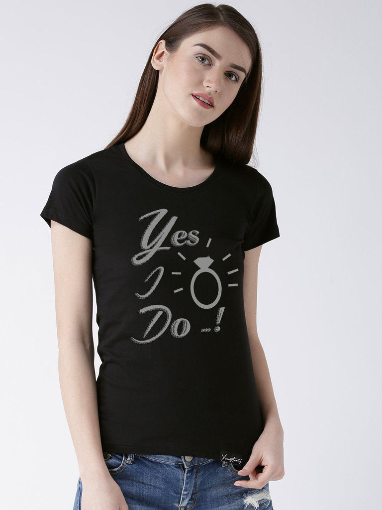Marry me Printed Black Color Couple Tshirts - Young Trendz