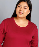 Womens Round Neck 3/4 Sleeve Solid T.shirts Plus Size(Maroon) - Young Trendz