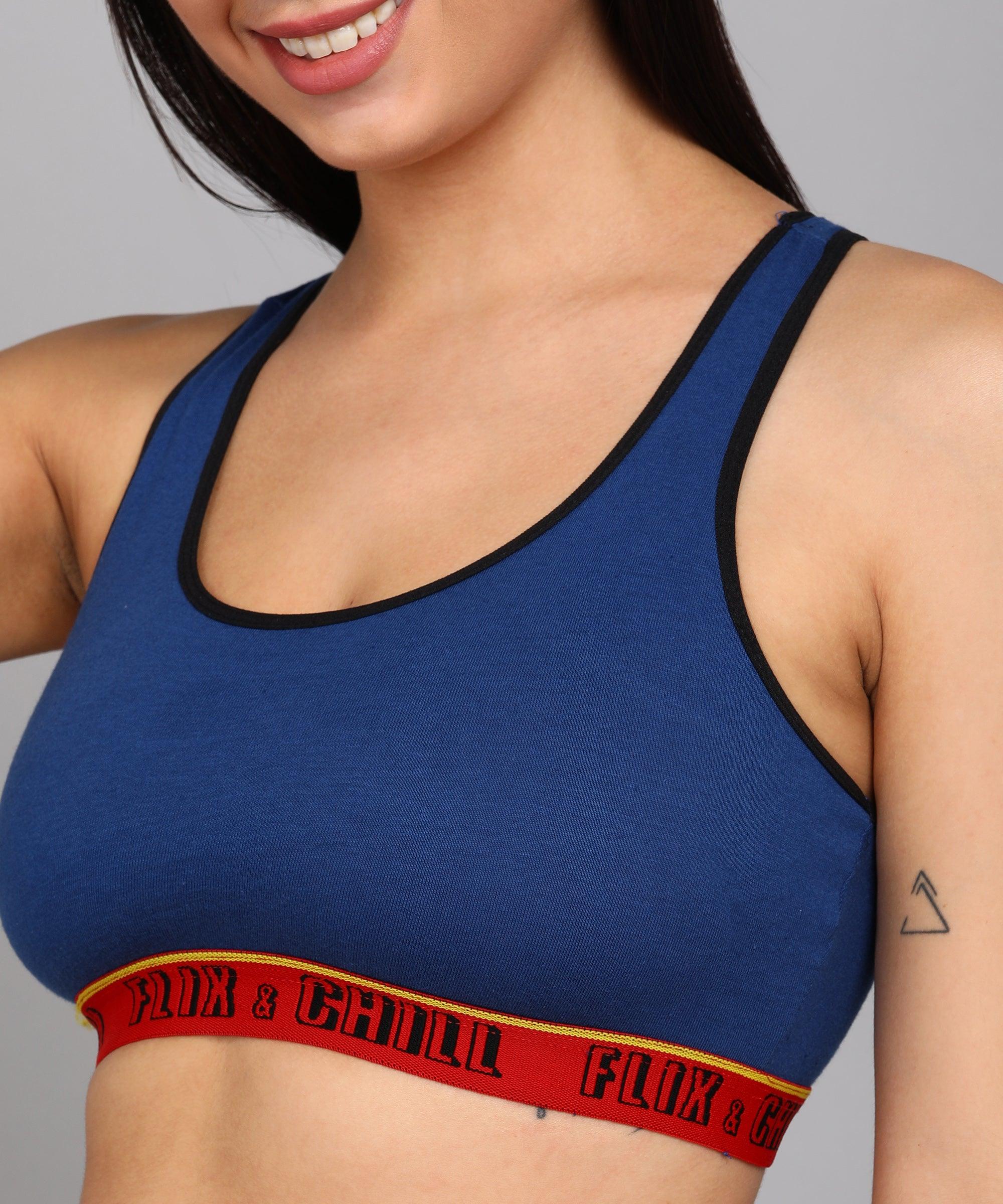 Women's Multicoloured Cotton Spandex Sports Bra (pack Of 3) at Rs
