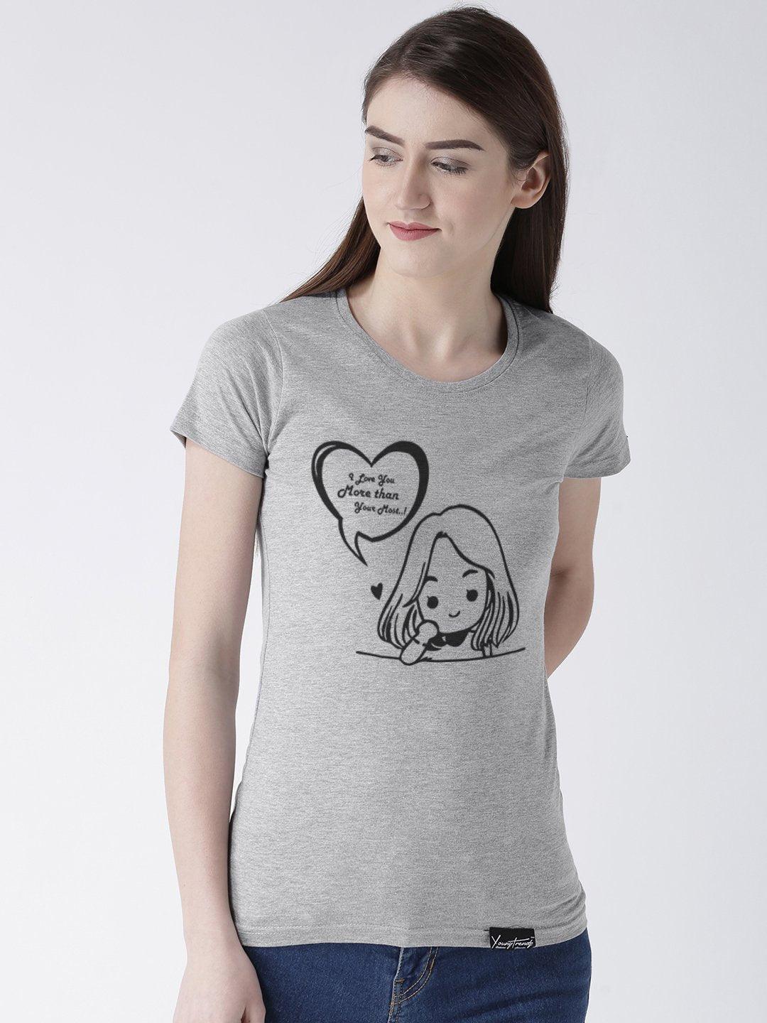 Love you Printed Grey Color Couple Tshirts - Young Trendz