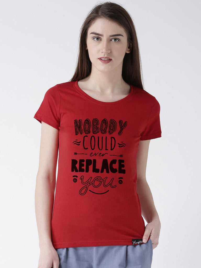 Nobody Printed Grey(Men) Red(Women) Color Printed Couple Tshirts - Young Trendz