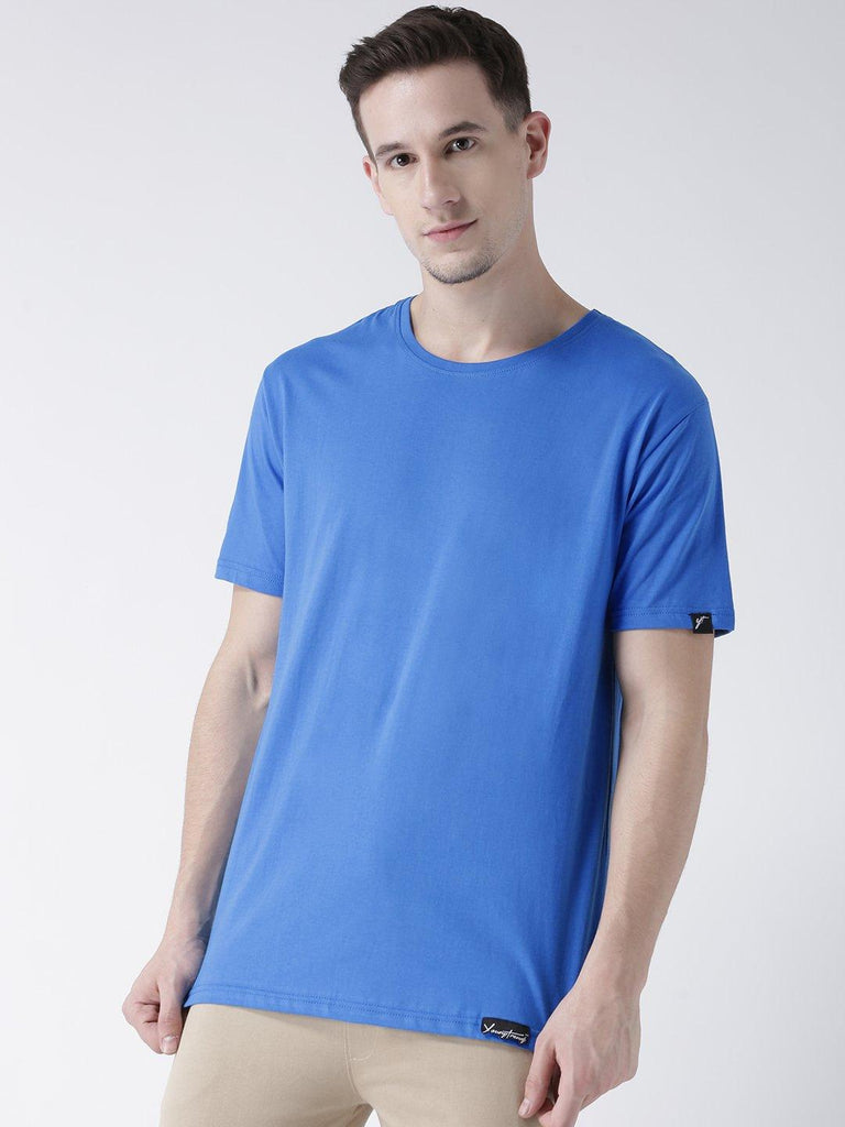 DUO-Half Sleeve Skyblue Color Plain Couple Tshirts - Young Trendz