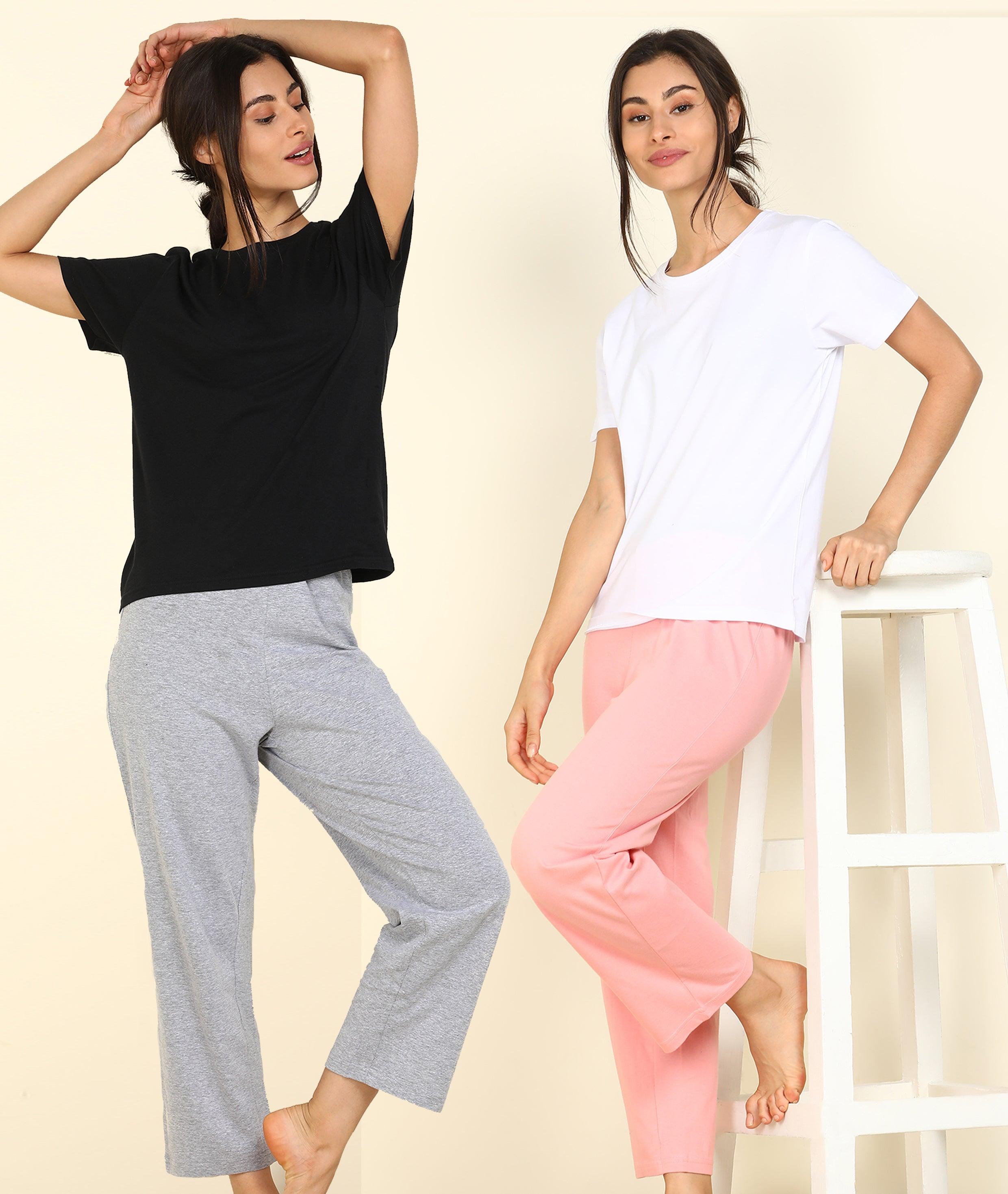 Women T-shirt & Pyjama Set Pure Soft Cotton - Combo Set - Young Trendz