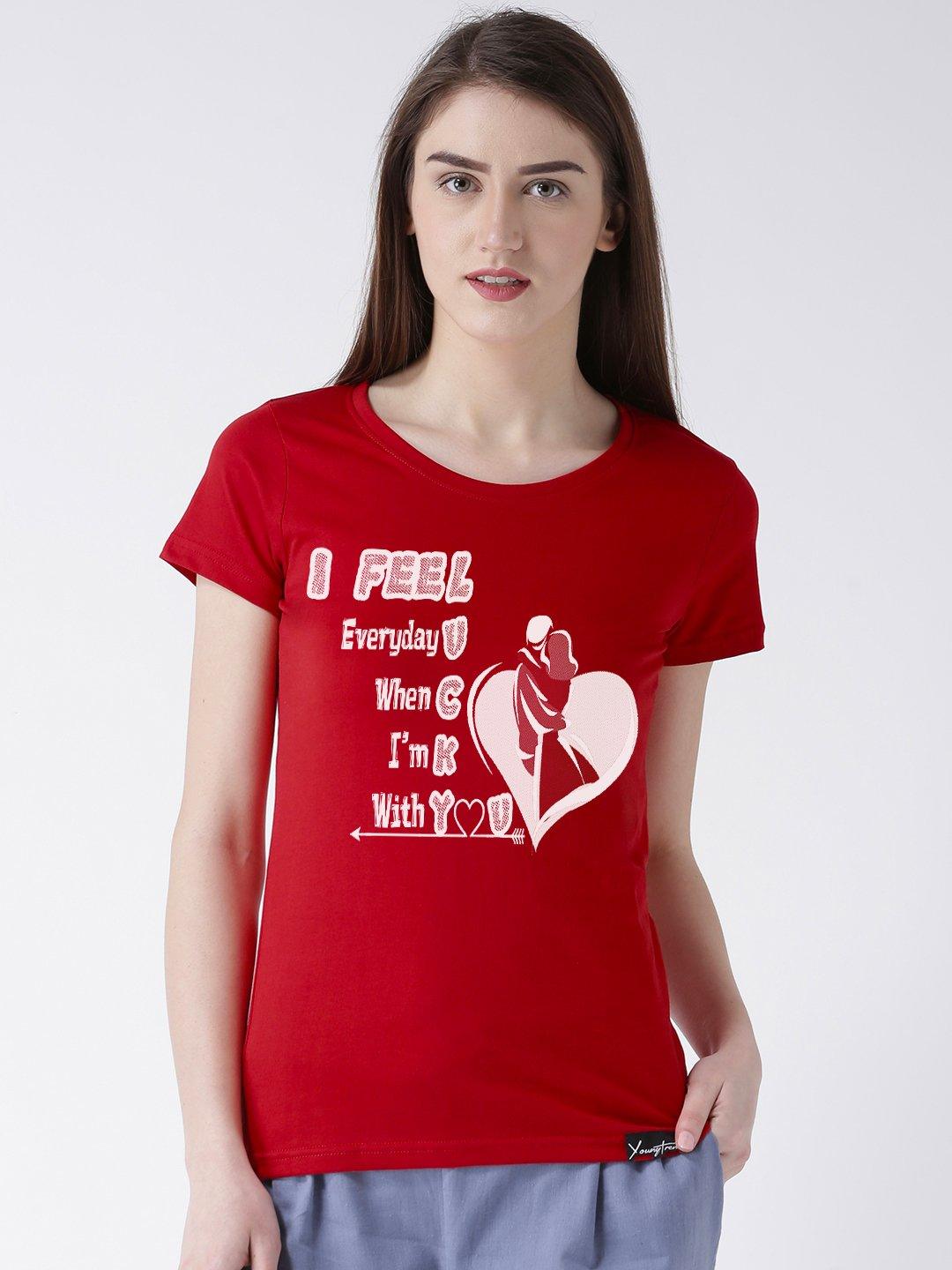 Lucky Printed Half Sleeve Grey(Men) red(Women) Color Couple Tshirts - Young Trendz