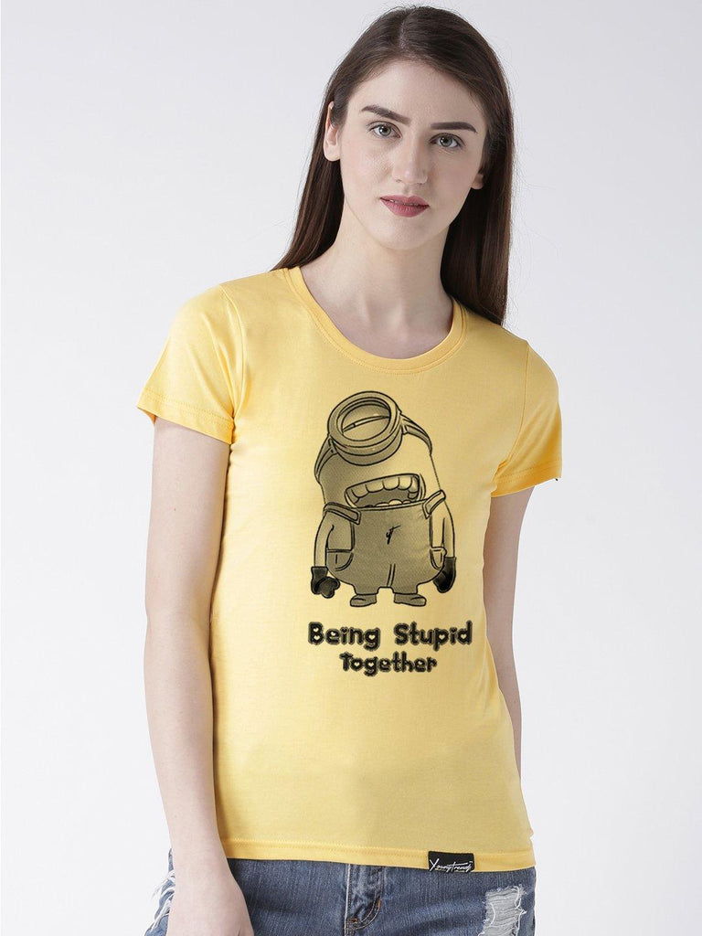 Minions Printed Yellow Color Couple Tshirts - Young Trendz