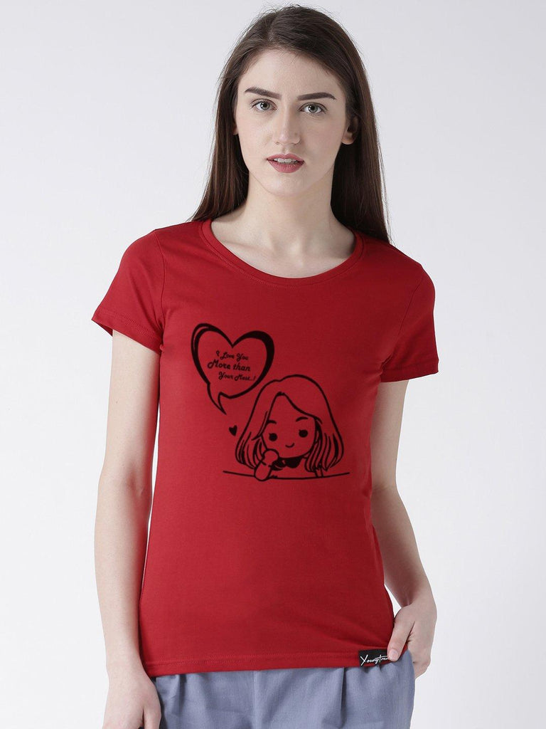 Love you Printed Grey(Men) Red(Women) Color Printed Couple Tshirts - Young Trendz
