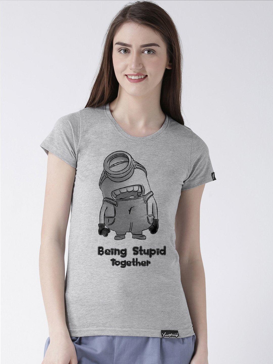 Minions Printed Red(Men) Grey(Women) Color Printed Couple Tshirts - Young Trendz