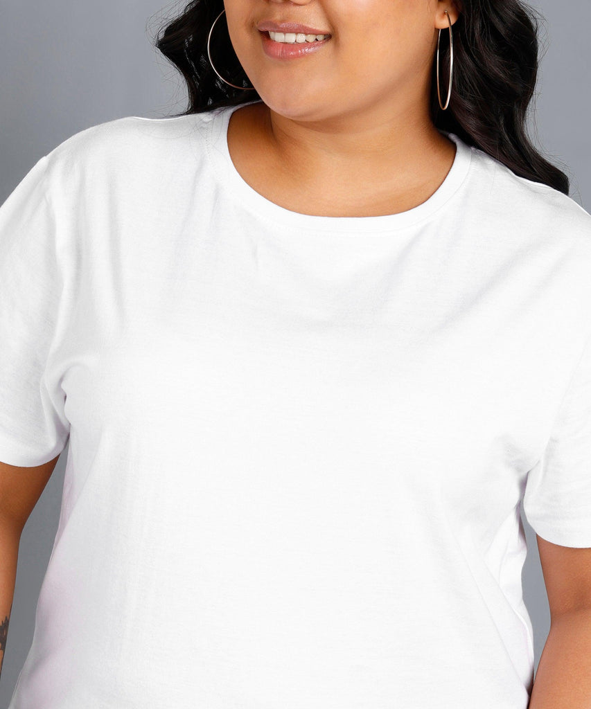 Womens Plus Size Solid Round Neck T.shirt (White) - Young Trendz