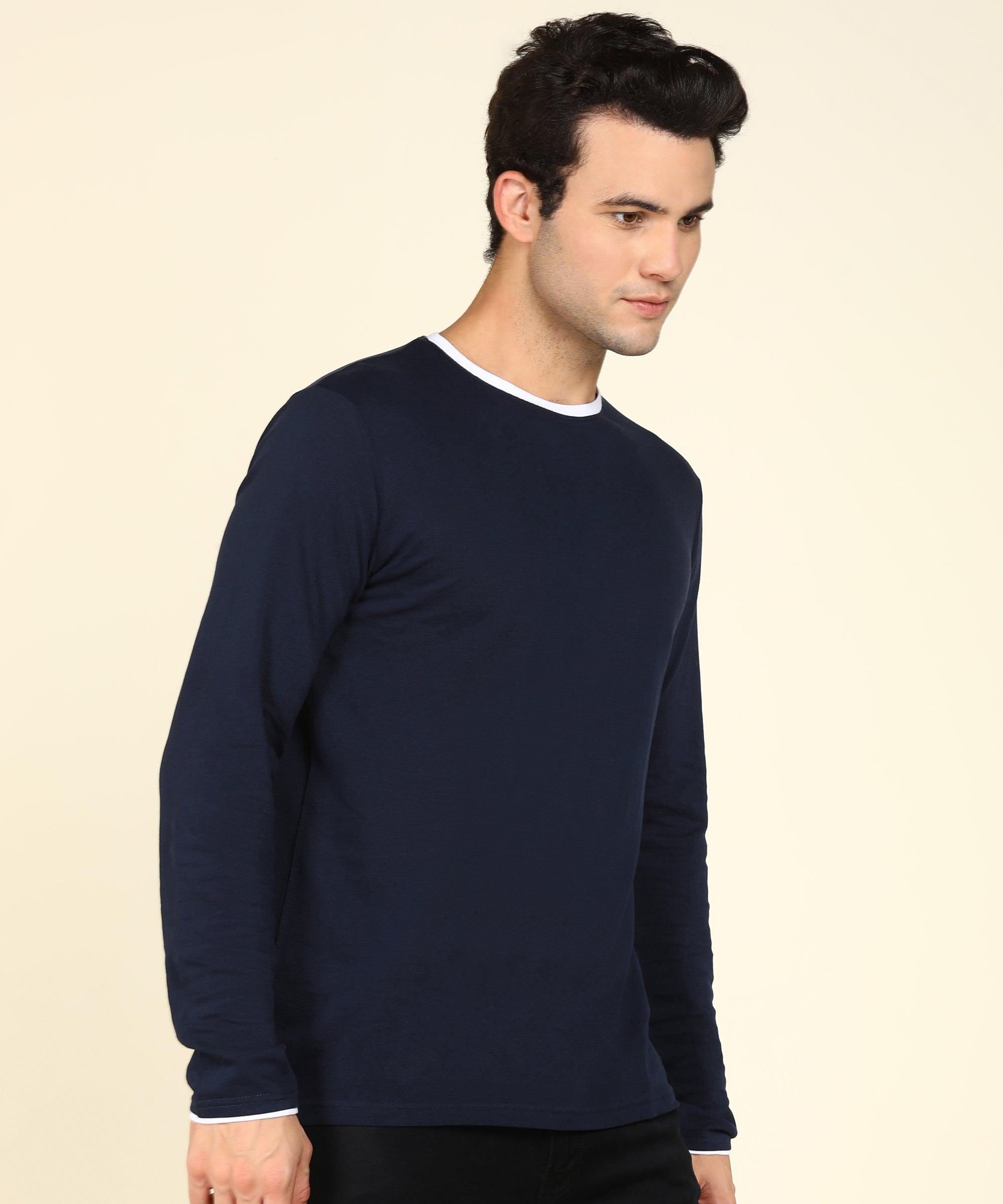 Mens Contrast Crew Neck Full Sleeve T-Shirts - Young Trendz