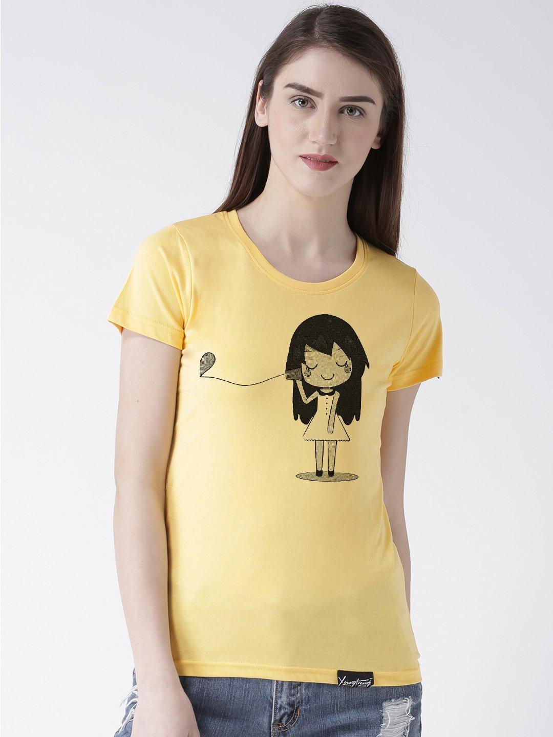 Phone Printed Yellow Color Couple Tshirts - Young Trendz