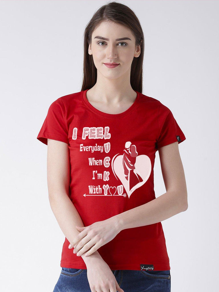 DUO-Lucky Printed Half Sleeve Black(Men) red(Women) Color Couple Tshirts - Young Trendz