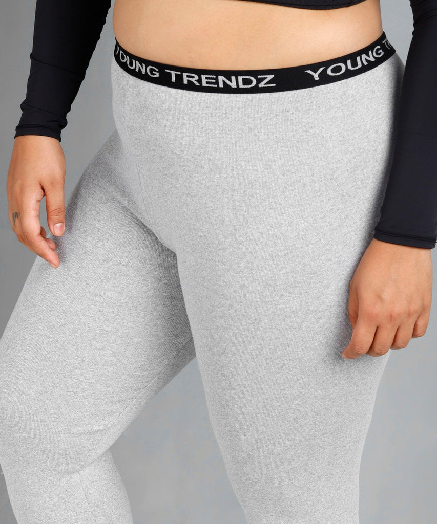 Women Solid Tights Plus Size (Grey) - Young Trendz