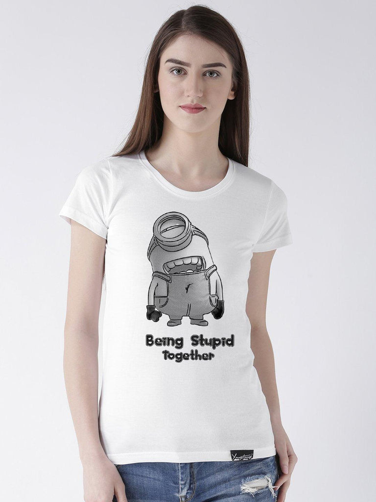 Minions Printed White Color Couple Tshirts - Young Trendz