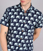 Mens Half Sleeve Casual Printed Shirt (Navy) - Young Trendz