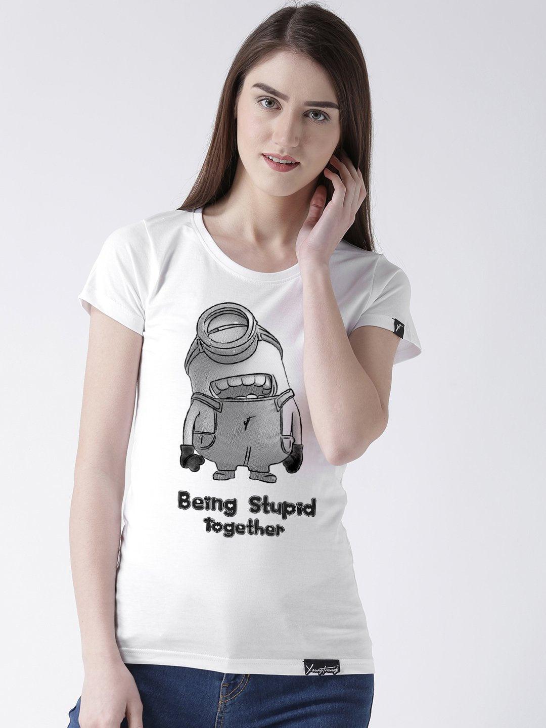 Minions Printed Grey(Men) White(Women) Color Printed Couple Tshirts - Young Trendz