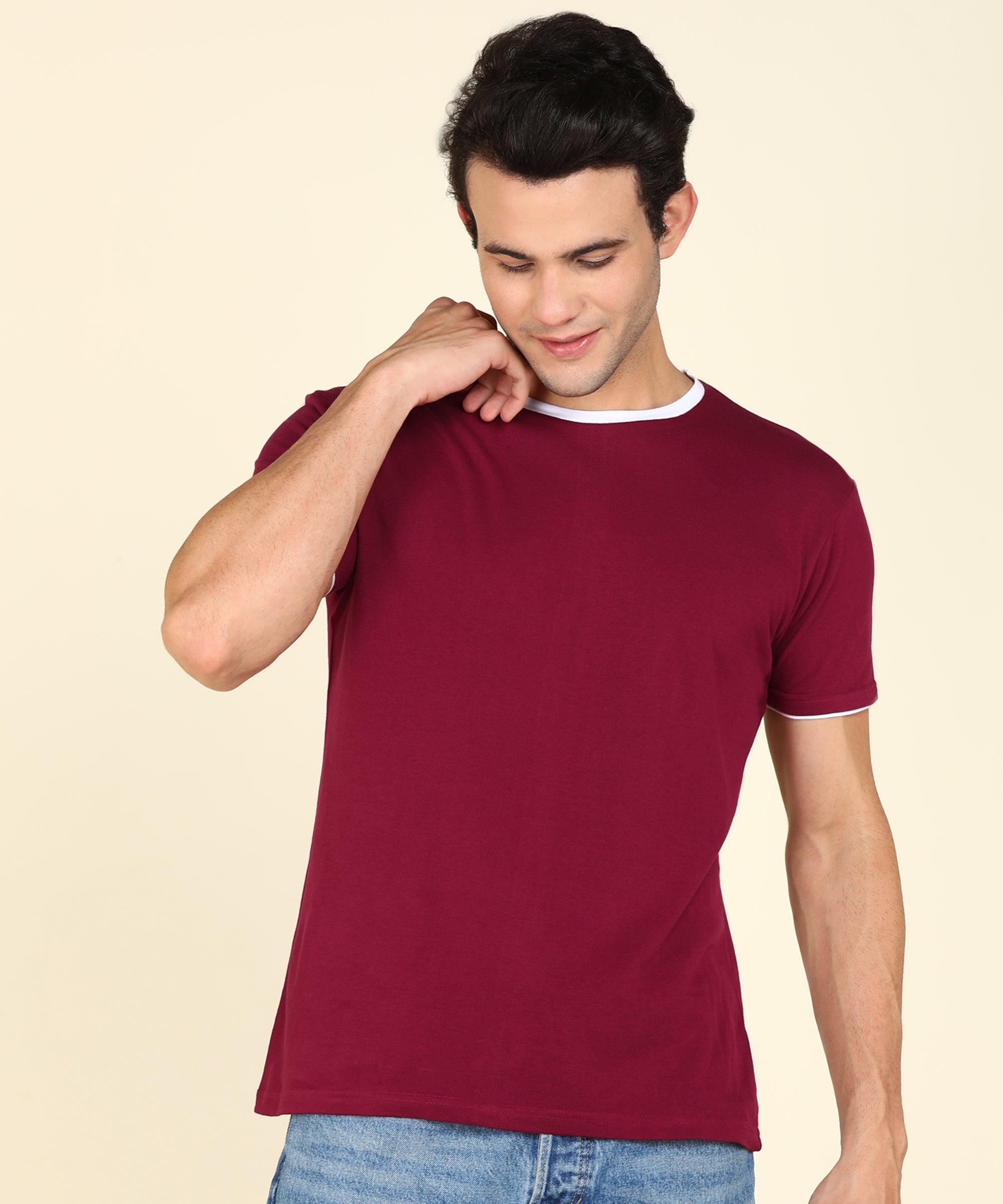 Mens Contrast Crew Neck Half Sleeve T-Shirts - Young Trendz