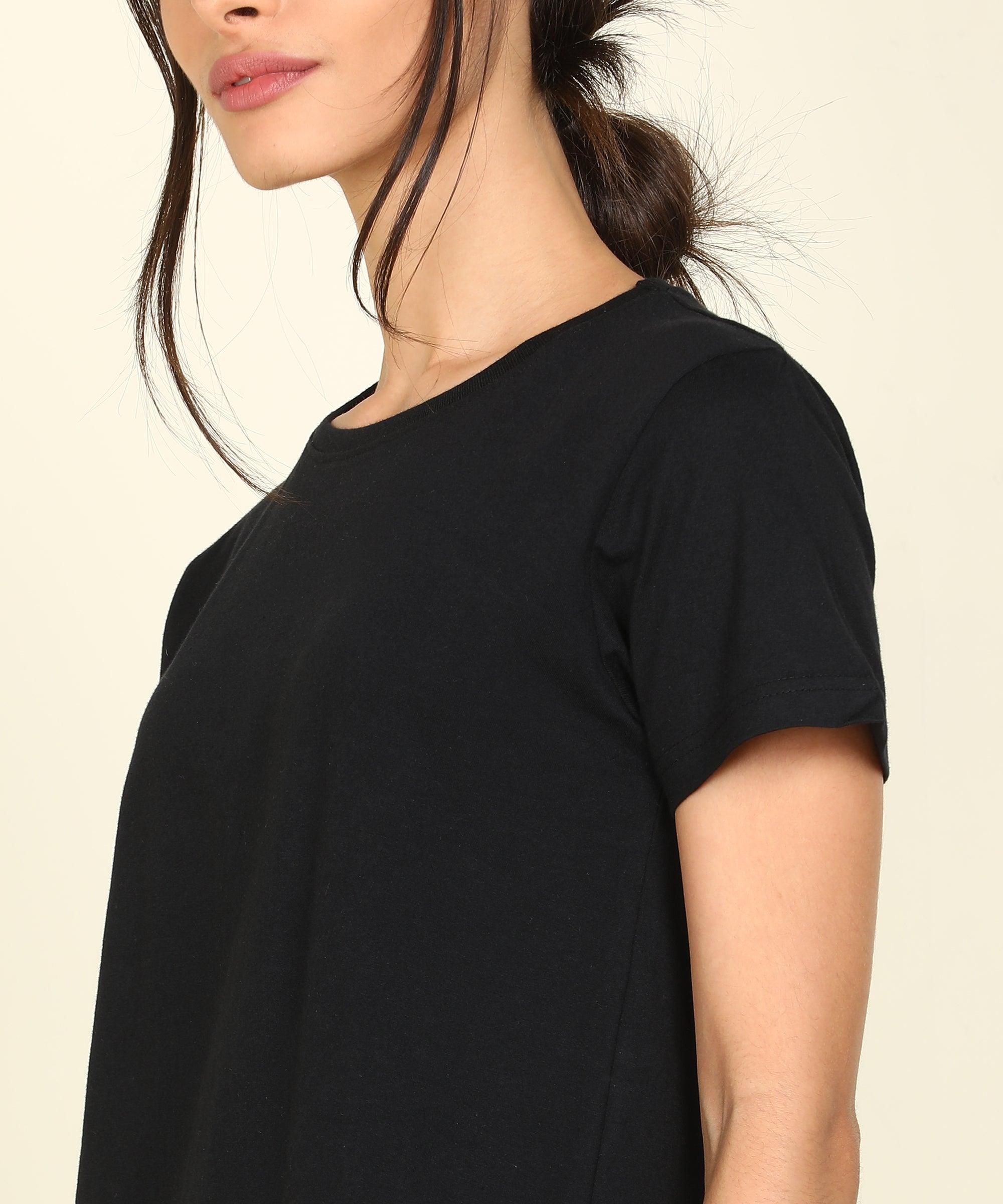 Womens Lounge Wear Regular Fit T-Shirt And Solid Tights Set - Young Trendz