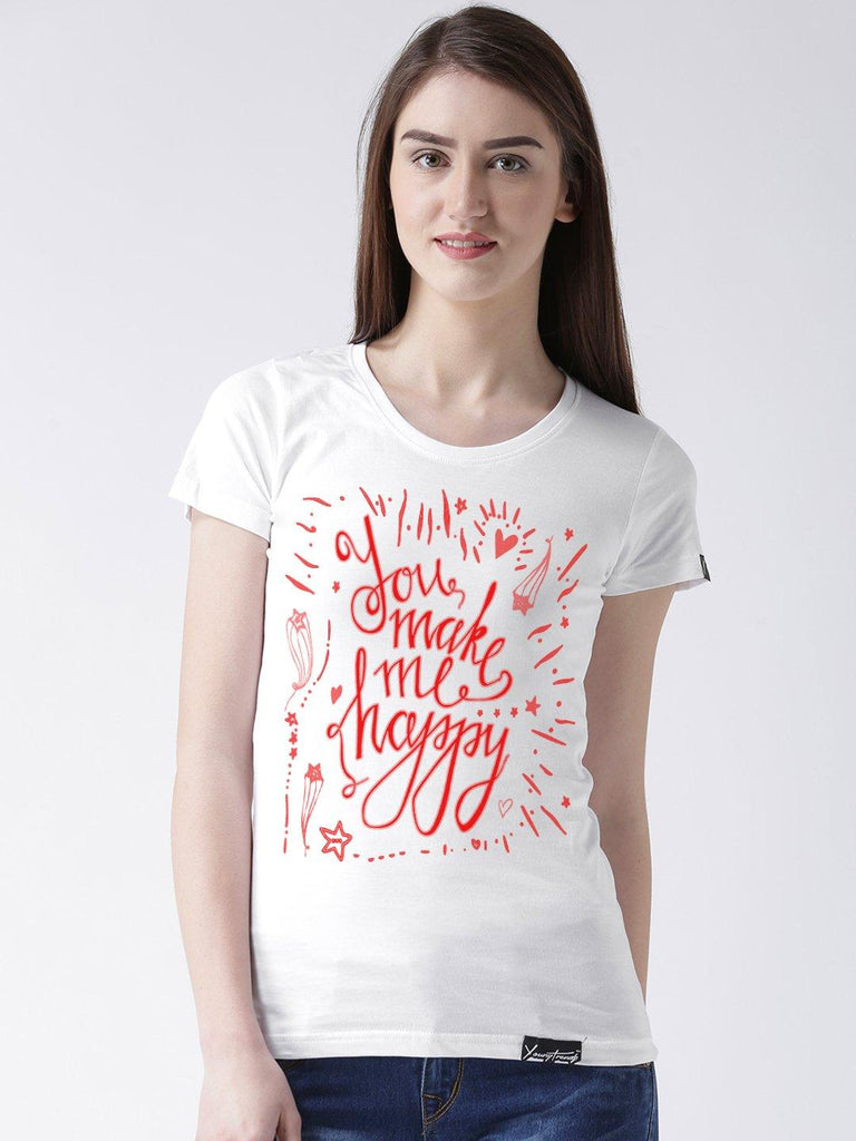 DUO-Happy Printed Half Sleeve Black(Men) White(Women) Color Printed Tshirts - Young Trendz