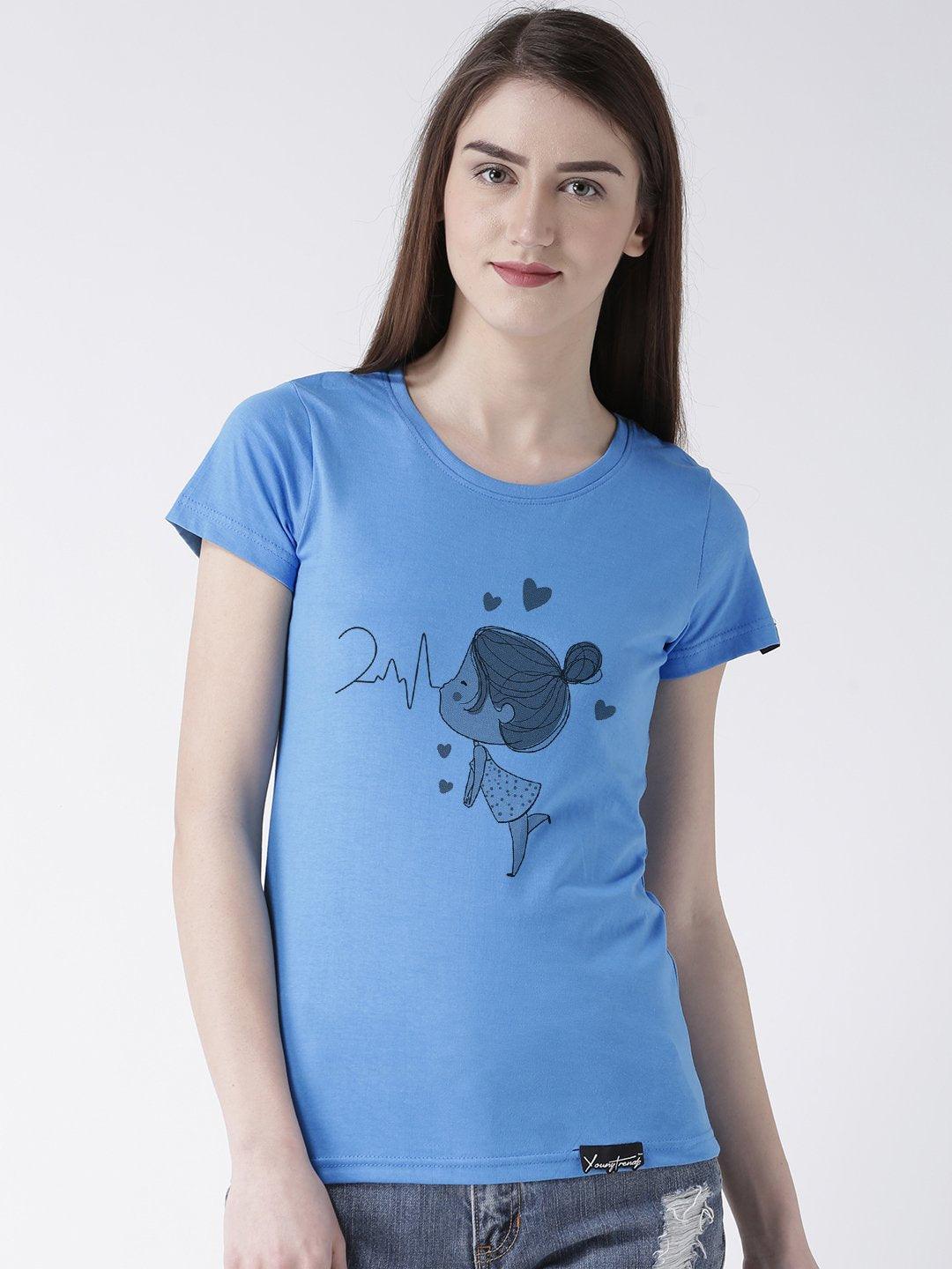 Pulse Printed Skyblue Color Couple Tshirts - Young Trendz