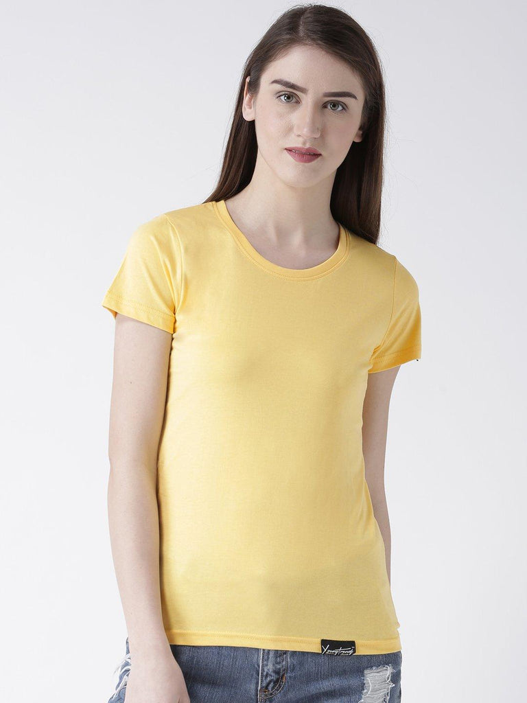 DUO-Half Sleeve Yellow Color Plain Couple Tshirts - Young Trendz